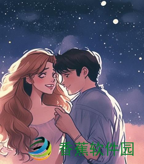 情侣携手漫步在星空下的浪漫瞬间绘画作品