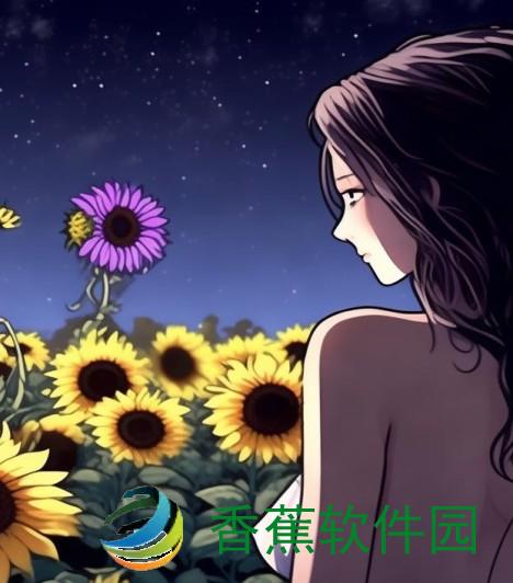 夜空下向日葵绽放 紫阳花悄然凋谢的瞬间